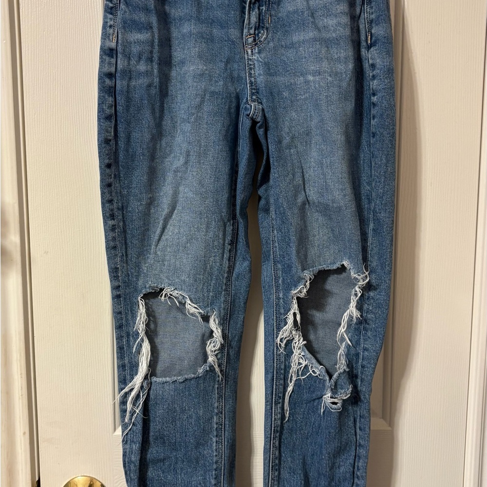 American Eagle Outfitters Ripped Blue Straight Leg Jeans